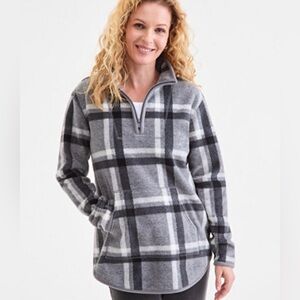Style & Co. Gray Plaid Half-Zip Fleece Pullover